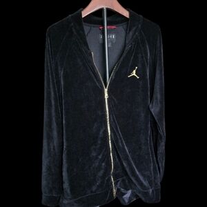 Air Jordan Mens Black Velour Jacket with Gold Accents Sz XXL